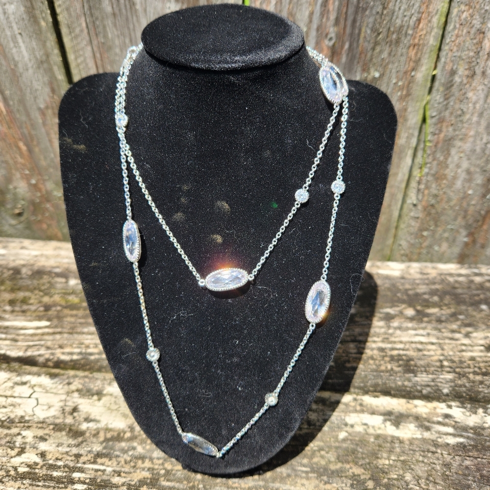 Silver and rhinestone studded 17" long necklace